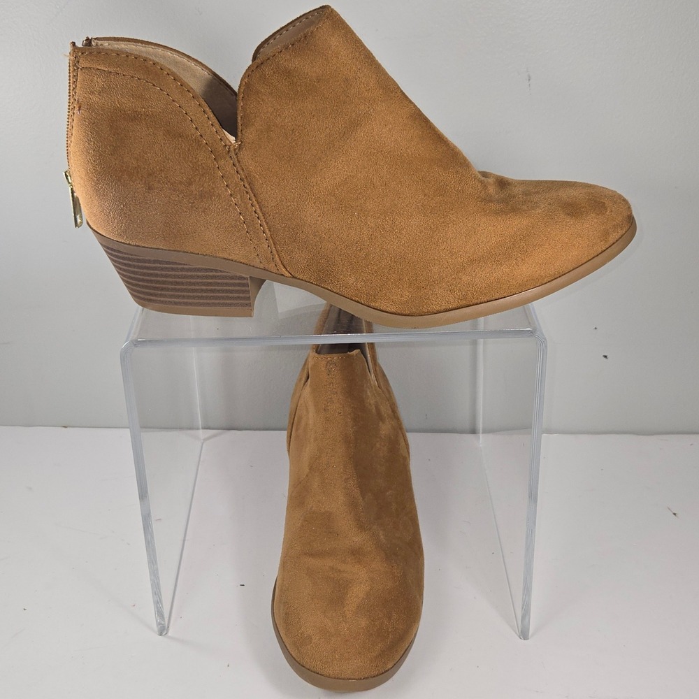 JustHave Womens Tan Faux Suede Cutout Ankle Booties Size 11 Low Block Heel Boot